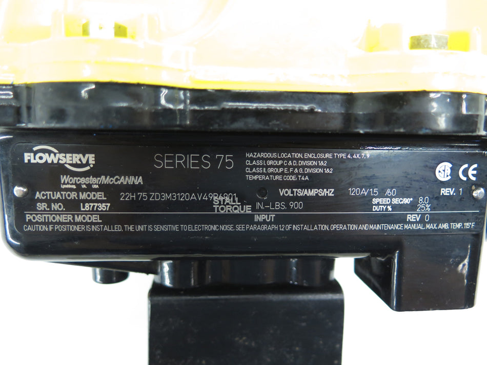 Flowserve / Worcester 22H 75 ZD3M3120AV49P6901 Actuator 120Vac 1.5A 60Hz - Advance Operations