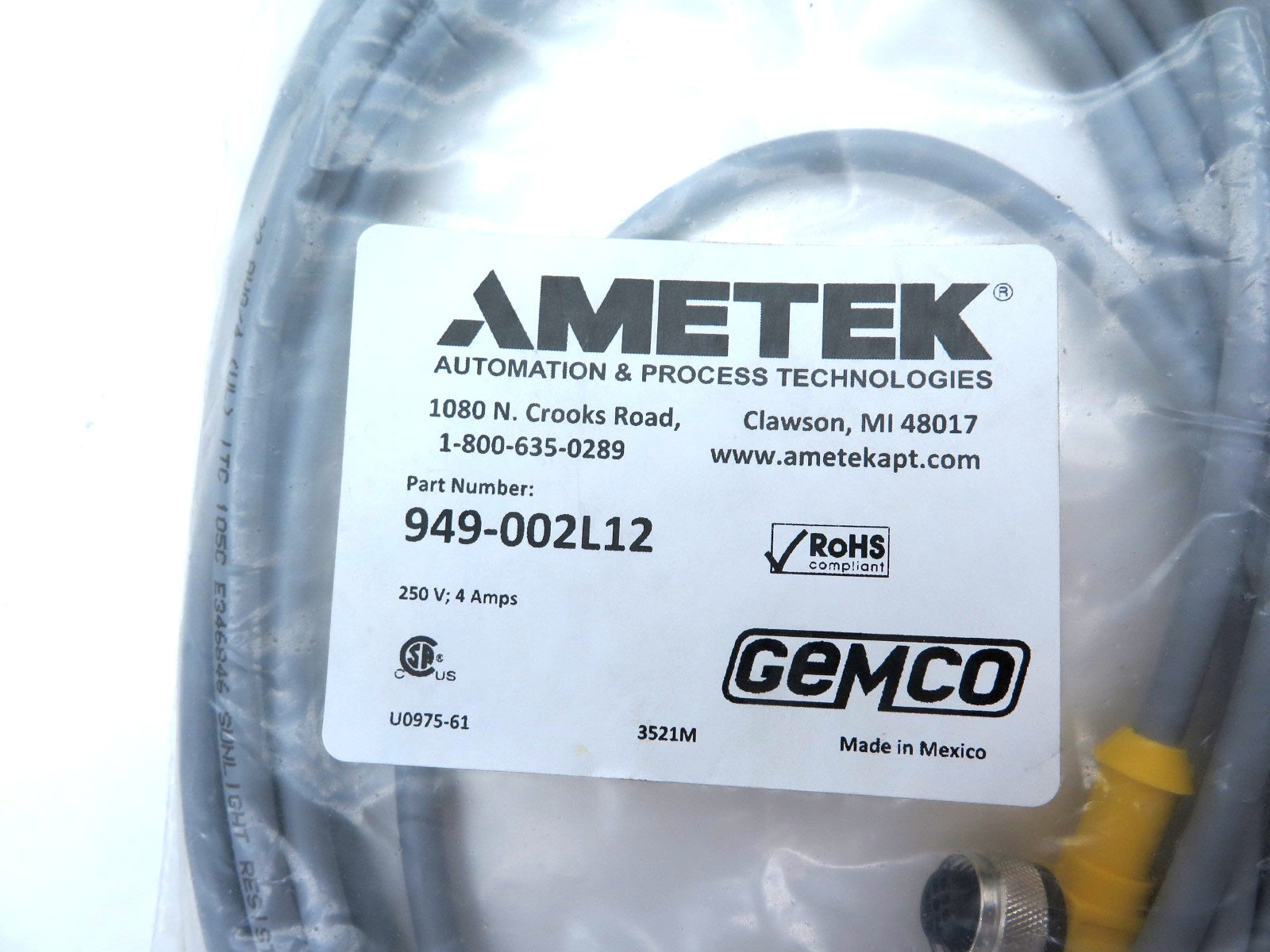 Ametek 949-002L12 Single Ended Cordset - Advance Operations