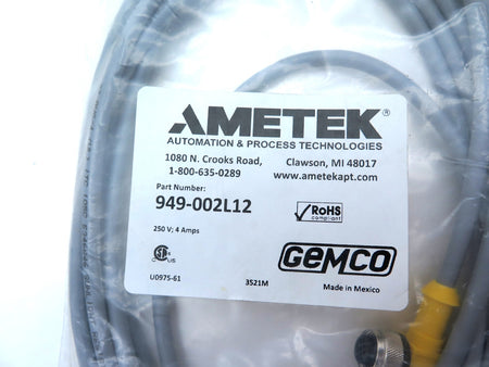 Ametek 949-002L12 Single Ended Cordset - Advance Operations