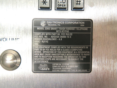 GAI-tronics / Hubbel Model 226S Tough Phone Series Public Access Auto Dial - Advance Operations
