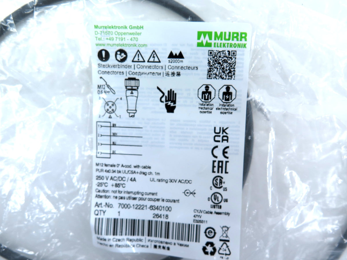 Murr Elektronik 7000-12221-6340100 Cordset & Connector 250Vac/DC 4 A - Advance Operations