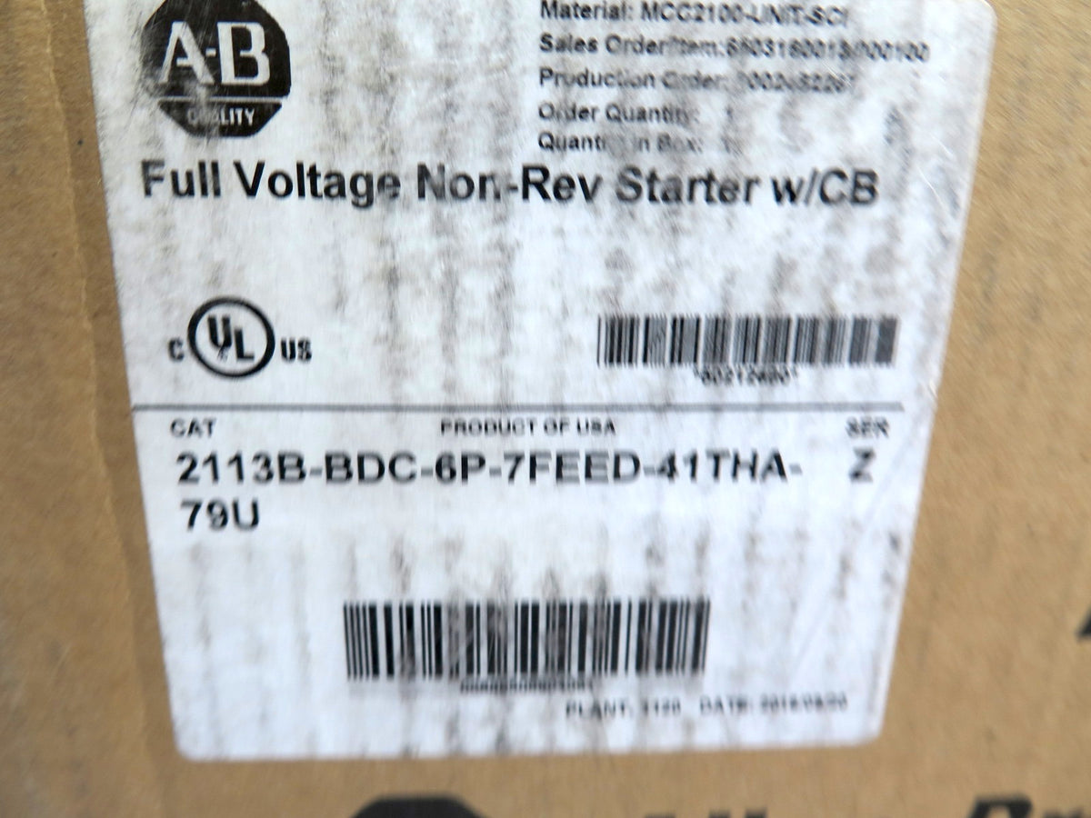 Allen-Bradley 2113B-BDC-6P-7FEED-41THA-79U Z Motor Starter MCC 10HP - Advance Operations