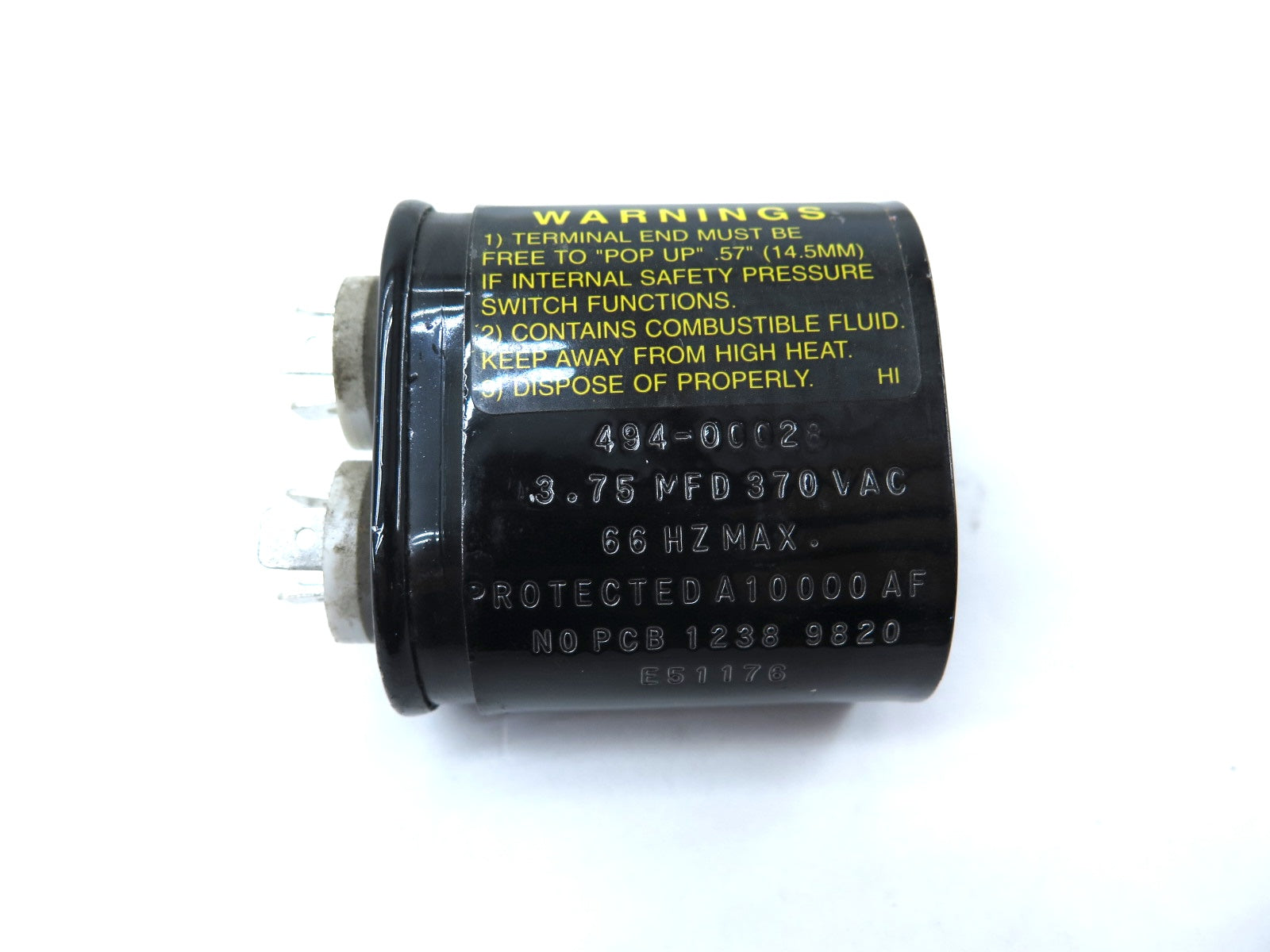 Capacitor 494-00028 3.75MFD 370Vac 66Hz Max - Advance Operations