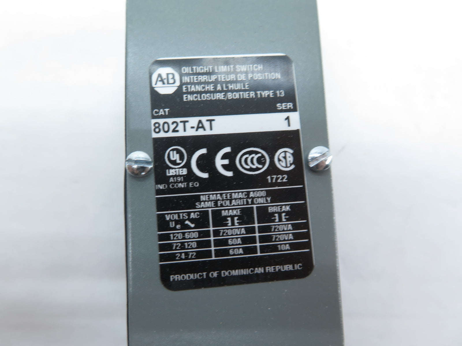Allen-Bradley 802T-AT Oiltight Limit Switch - Advance Operations
