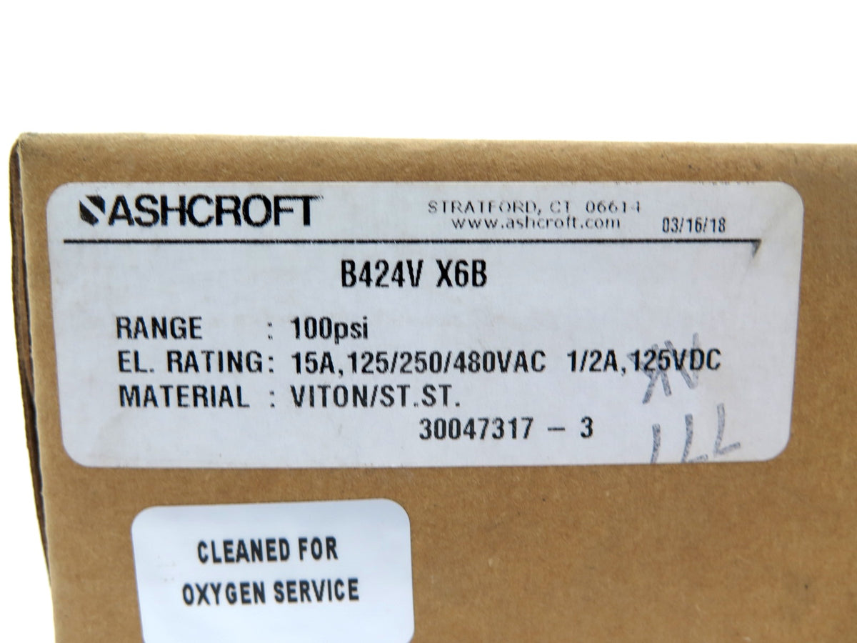 Ashcroft B424V X6B Pressure Switch With NEMA 4X Enclosure 100PSI - Advance Operations
