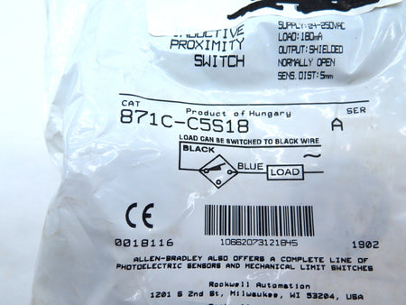 Allen-Bradley 871C-C5S18 Inductive Proximity Switch SER.A - Advance Operations