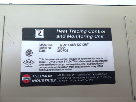 Thermon TC 201a-SSR-120-CIRT Heat Tracing Control And Monitoring - Advance Operations