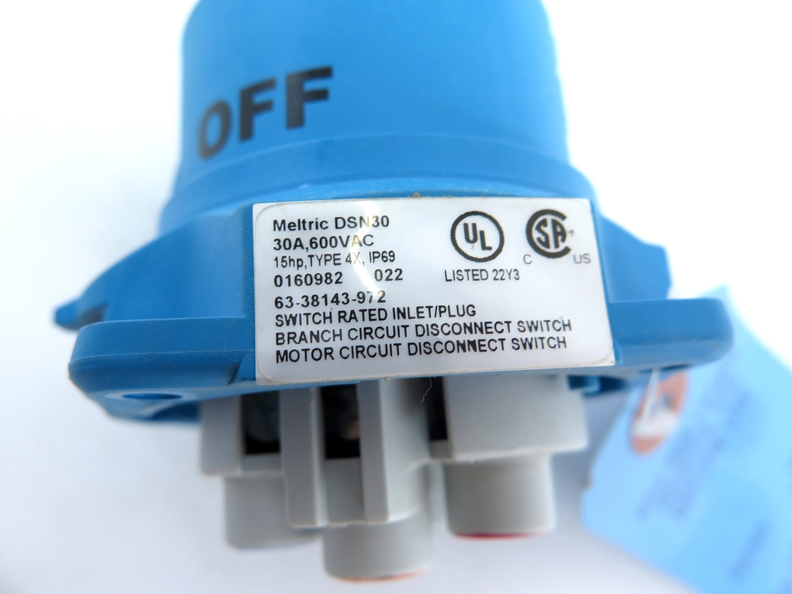 Marechal DSN30 Inlet Plug 30A 600Vac 15Hp Max. 63-38143-972 - Advance Operations