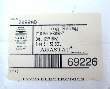 Tyco 7022AD Timing Relay 120V Coil Agastat Time 5-50 Sec - Advance Operations