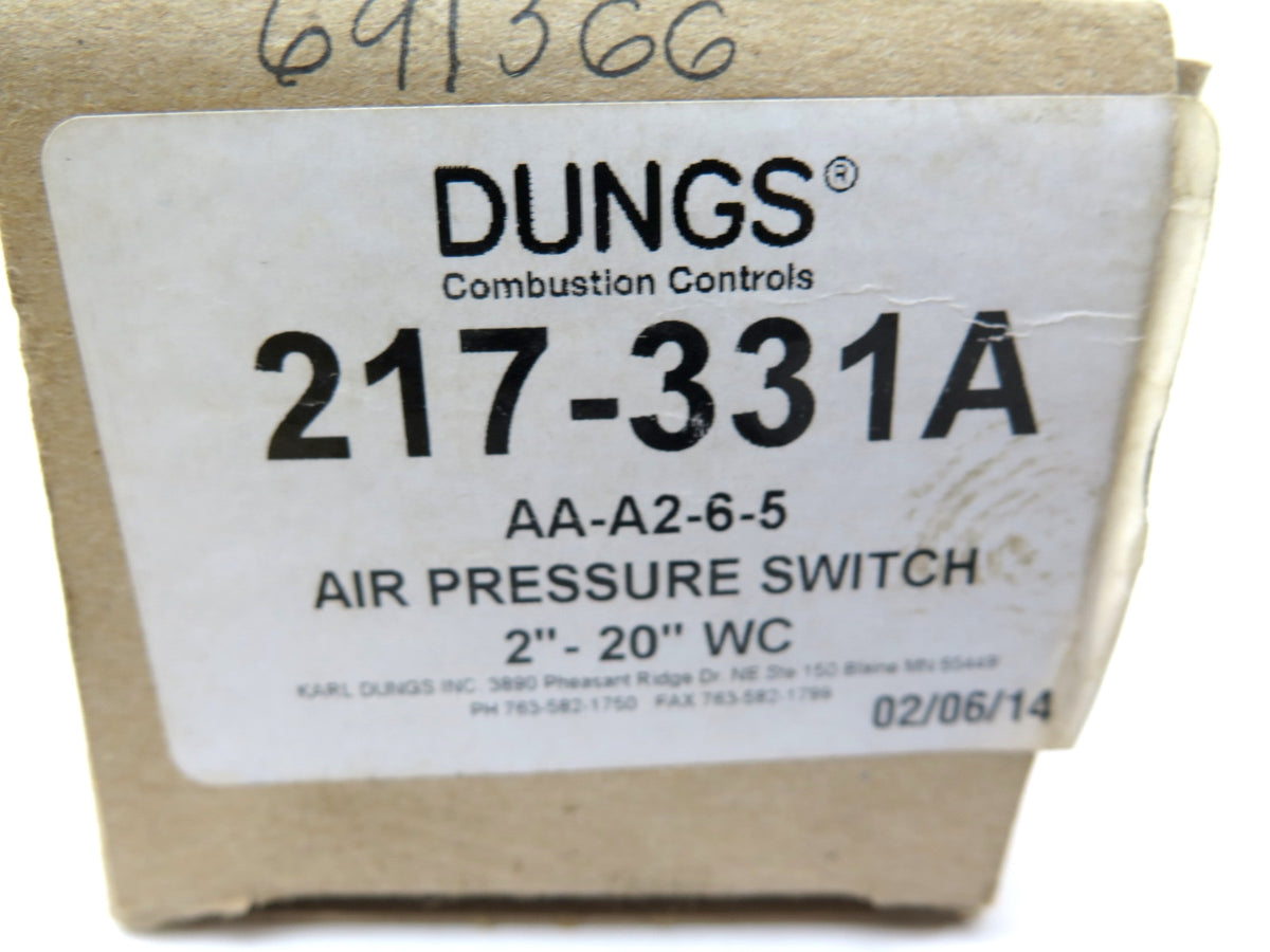 Dungs 217-331A Pressure Switch 2"-20"WC AA-A2-6-5 - Advance Operations