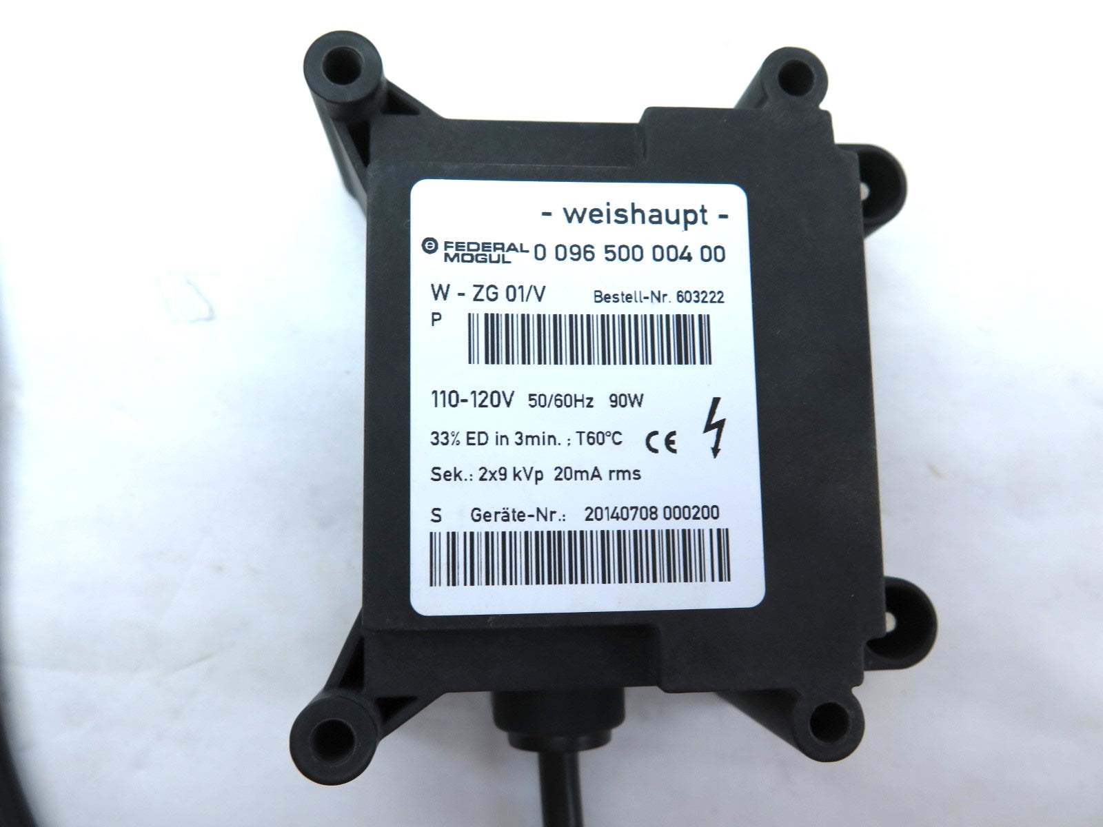 Weishaupt W-ZG01/V // Federal Mogul 096 500 004 00 Ignition Transformer - Advance Operations