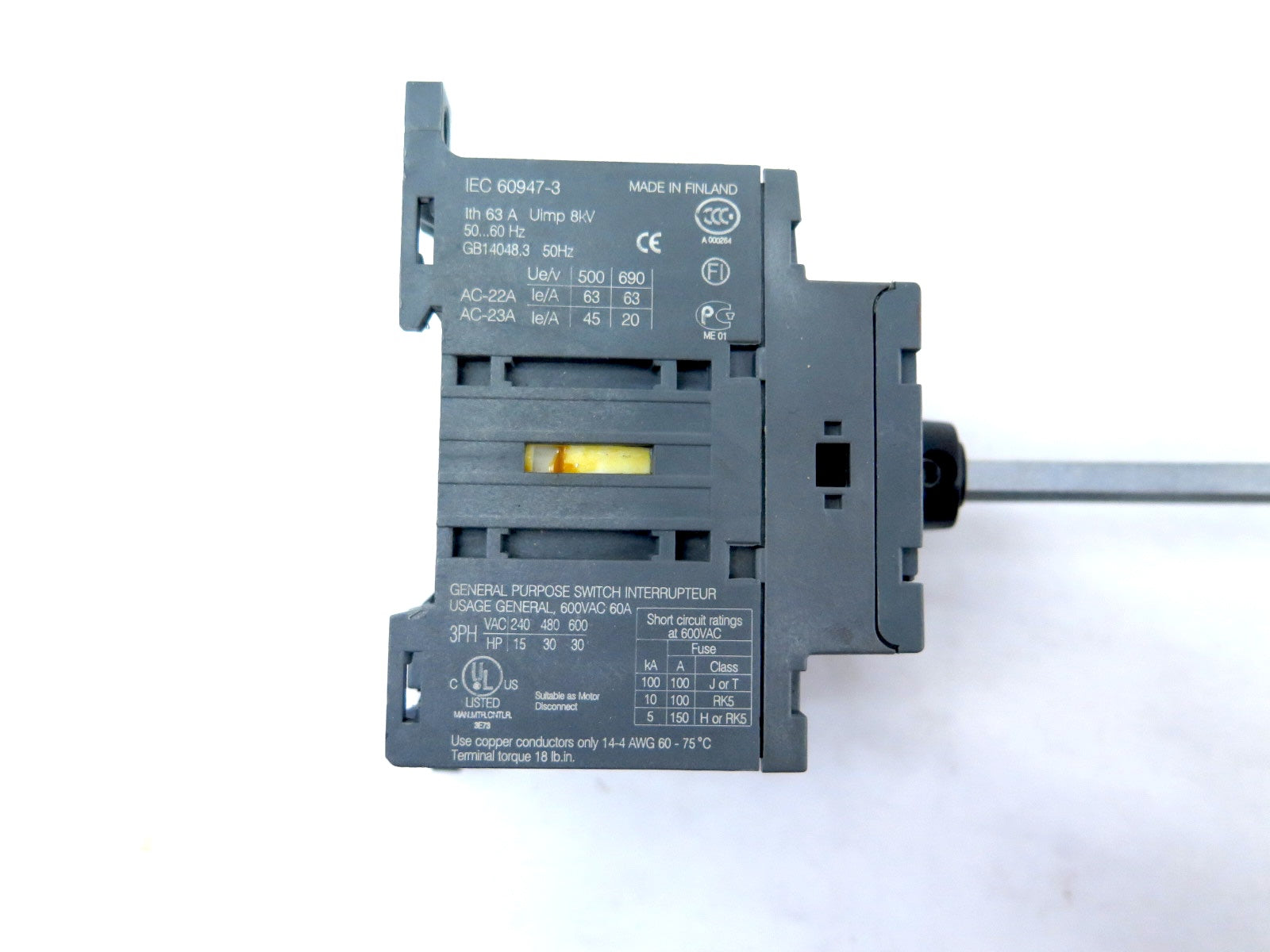 ABB OT63F3 General Purpose Switch & 7" Handle guide  600V 30HP Max - Advance Operations