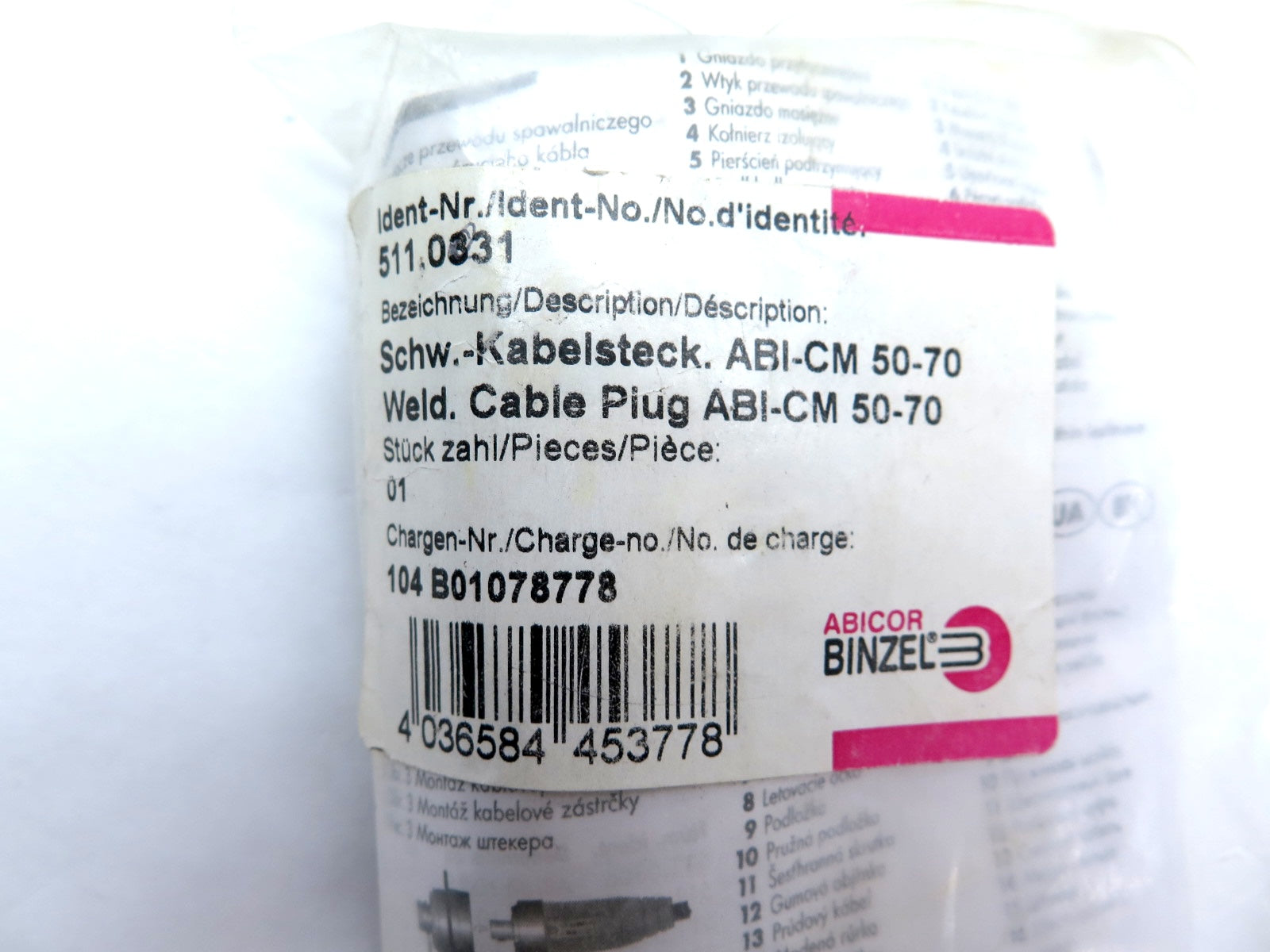 Abicor Binzel 511.0331 Male Cable Plug ABI-CM 50-70 - Advance Operations