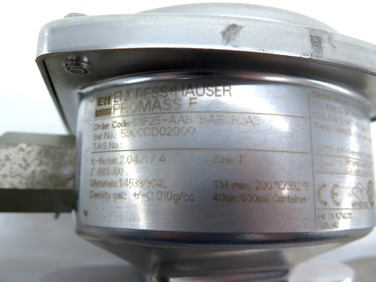 Endress + Hauser 83F25-AABSBARCB2A2 Promass F Flow Meter 1" Stainless Steel - Advance Operations
