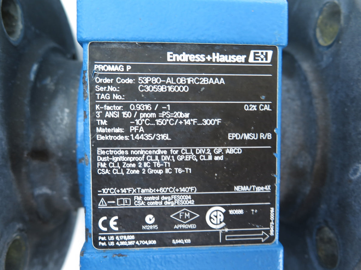 Endress + Hauser 50P80-AL0B1RC2BAAA Promag P Flow Meter 3" - Advance Operations