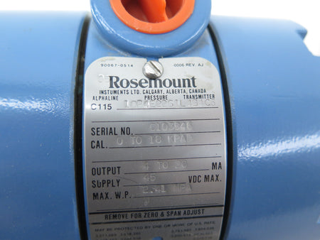 Rosemount C115 1DP4E22S1L4B4C6 w/ 1199SCW12A11 Transmitter & Pressure Sensor - Advance Operations