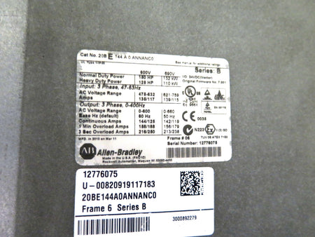 Allen-Bradley 20BE144A0ANNANC0 Ser.B AC Drive 150HP 480-690Vac - Advance Operations