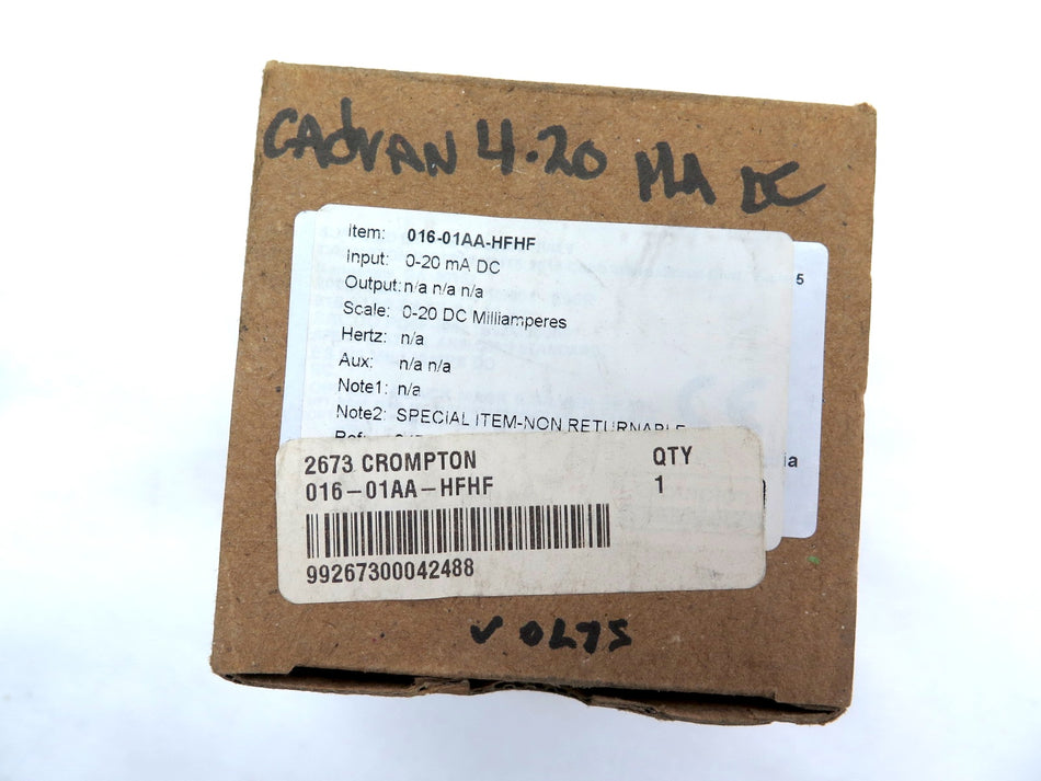 Crompton Instruments 016-01AA-HFHF Panel Meter Ampere 0-20mA DC - Advance Operations