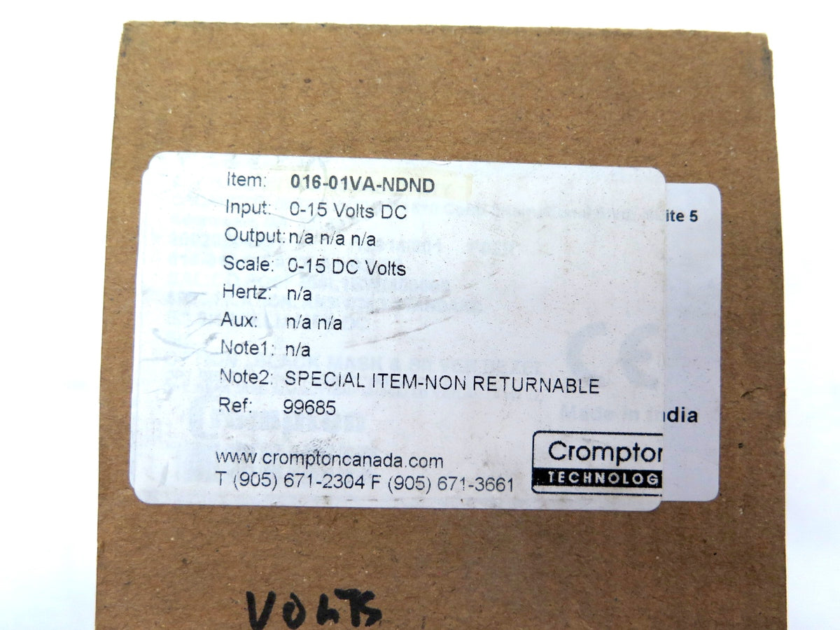 Crompton Instruments 016-01VA-NDND Panel Meter 0-15 Volts DC - Advance Operations
