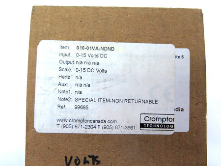 Crompton Instruments 016-01VA-NDND Panel Meter 0-15 Volts DC - Advance Operations