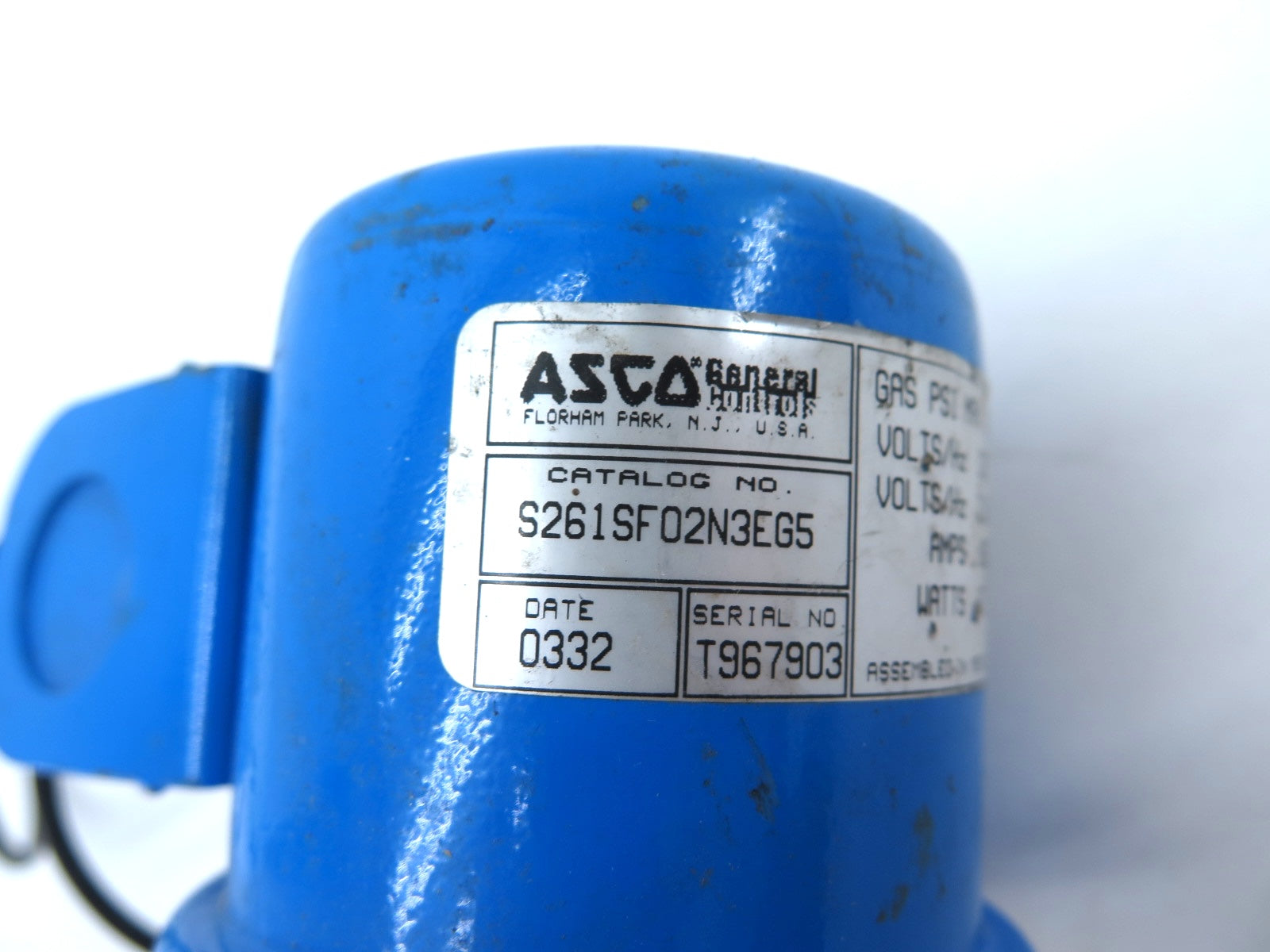 Asco S261SF02N3EG5 Gas Solenoid Valve 3/4 120Vac Coil - Advance Operations