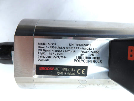 Brooks Instruments 5853S Mass Flow Meter 0-450 SLPM Ar 24Vdc - Advance Operations