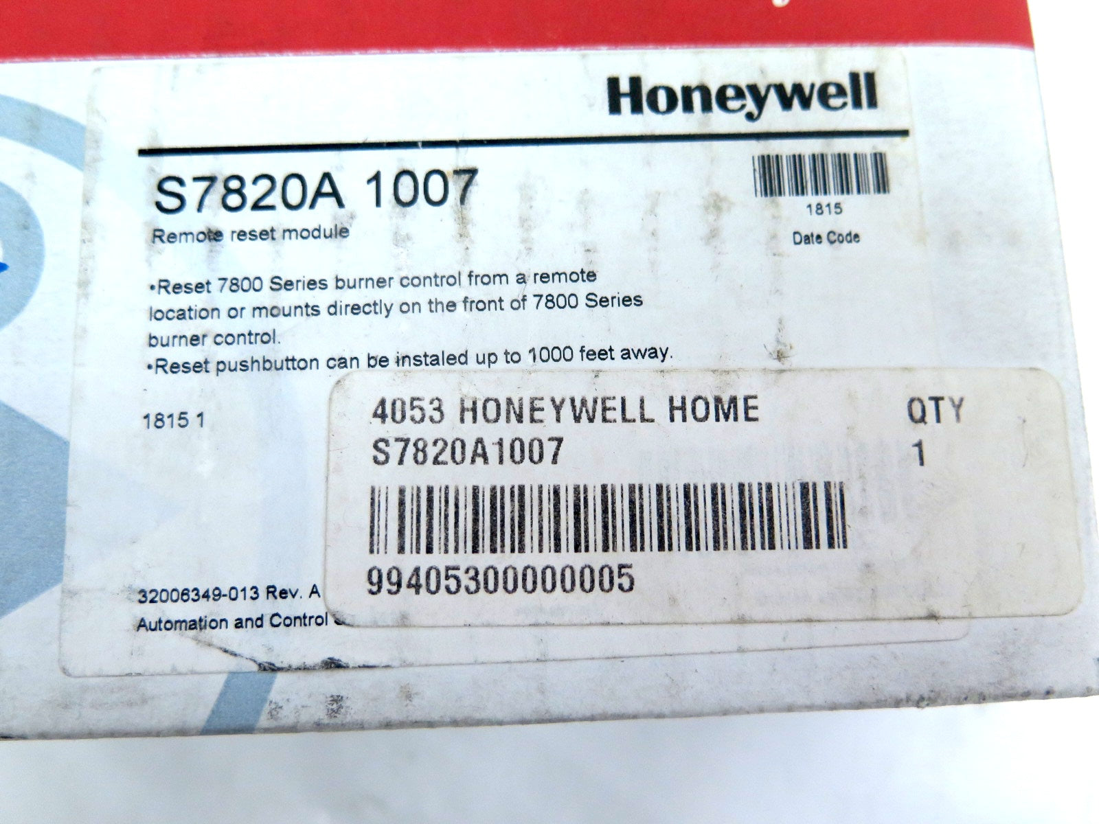 Honeywell S7820A 1007 Remote Reset Module - Advance Operations