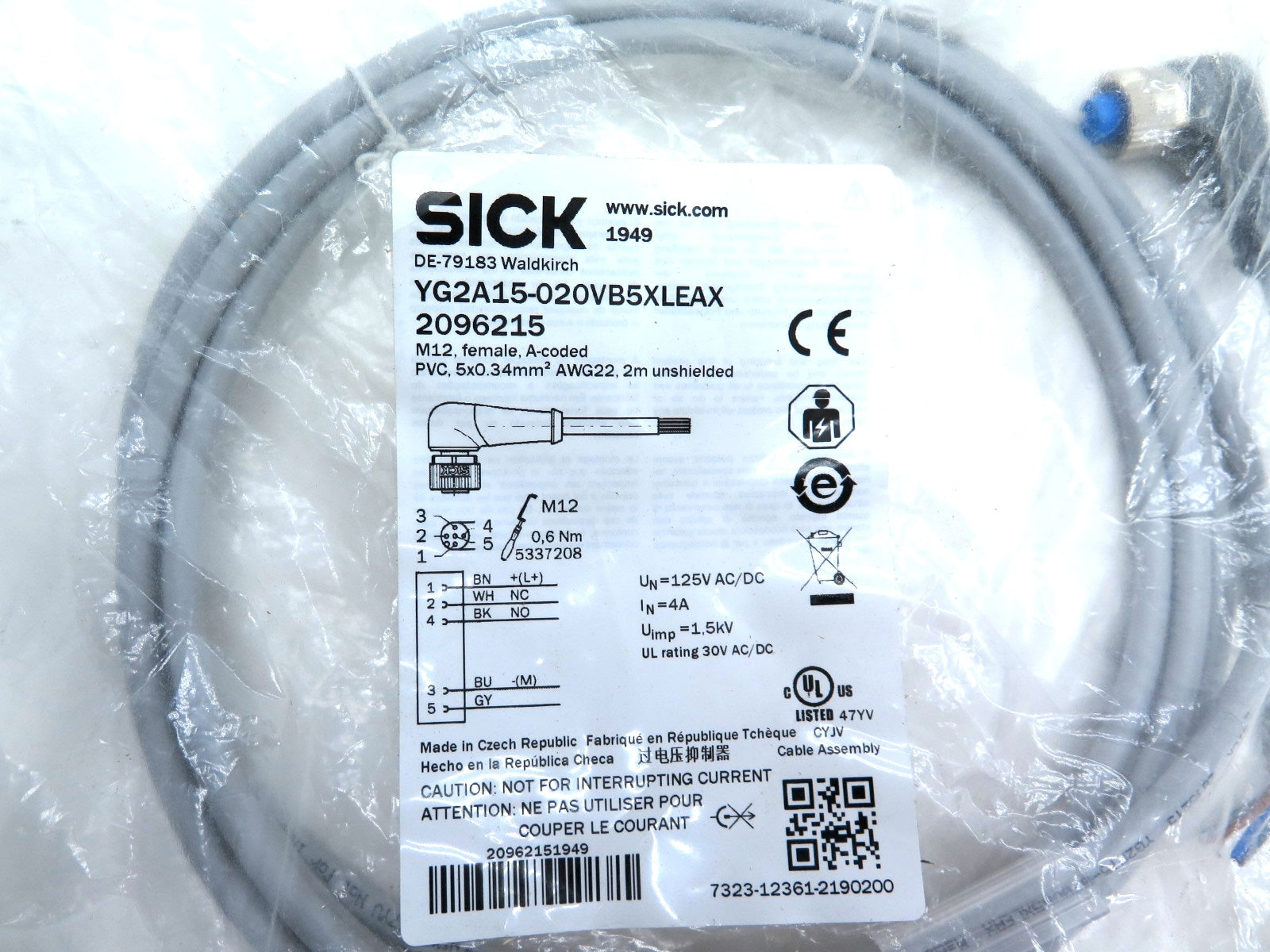 Sick YG2A15-020VB5XLEAX Sensor Cable M122 Female 2M - Advance Operations