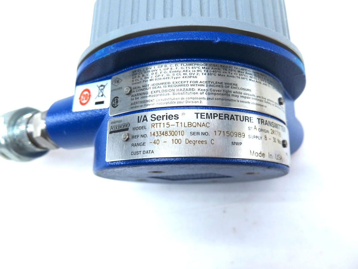 Foxboro RTT15-T1LBQNAC Temperature Transmitter -40-100 Degrees C 4"1/4 Probe - Advance Operations