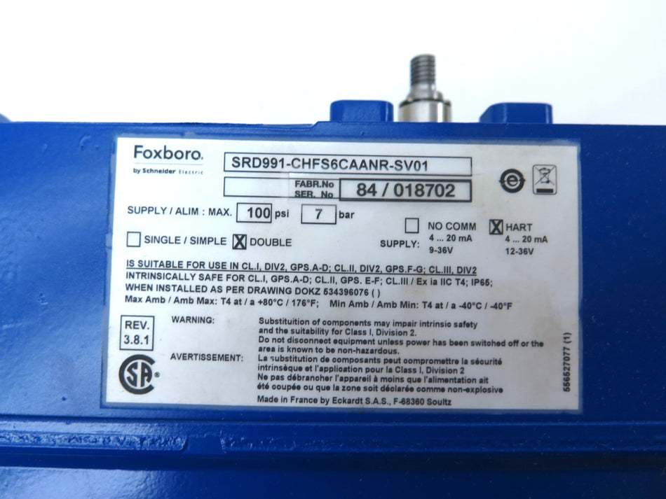 Foxboro SRD991-CHFS6CAANR-SV01 Intelligent Pneu Positioner NEW IN ORIGINAL BOX - Advance Operations