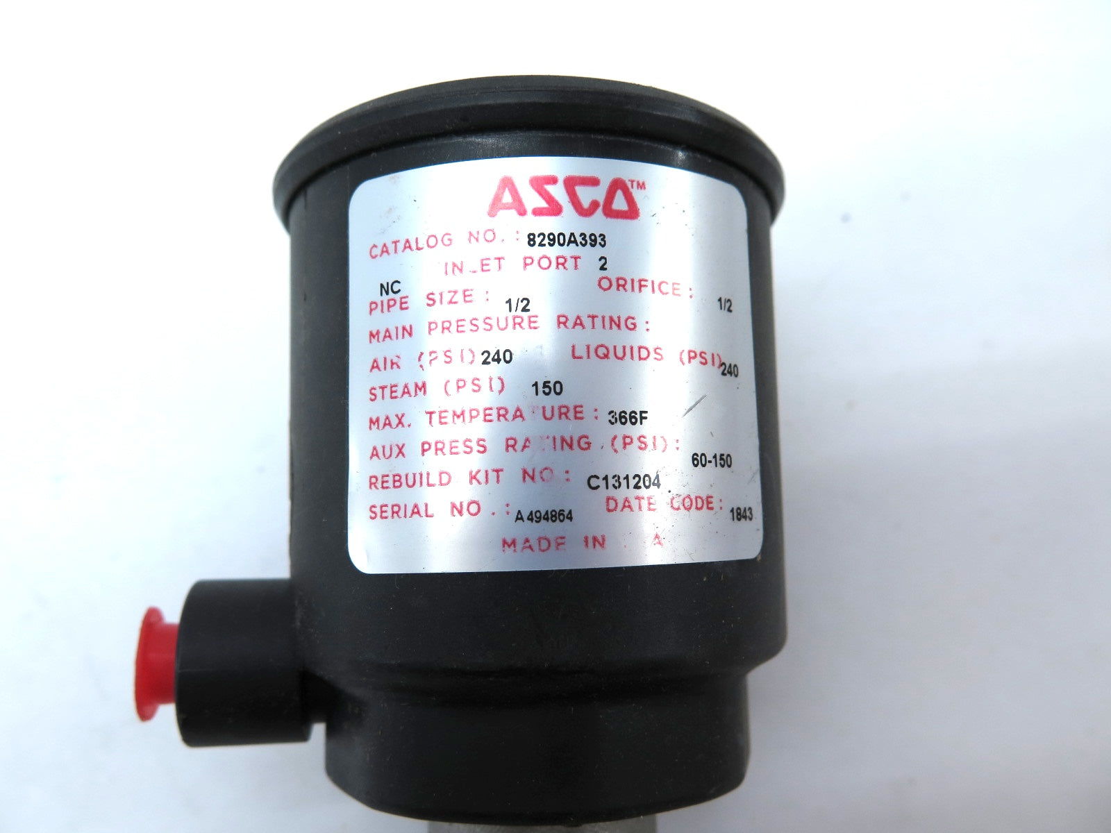 Asco 8290A393 Stainless Steel Angle Body Piston Valve 2/2 NC 1/2 NPT SS - Advance Operations