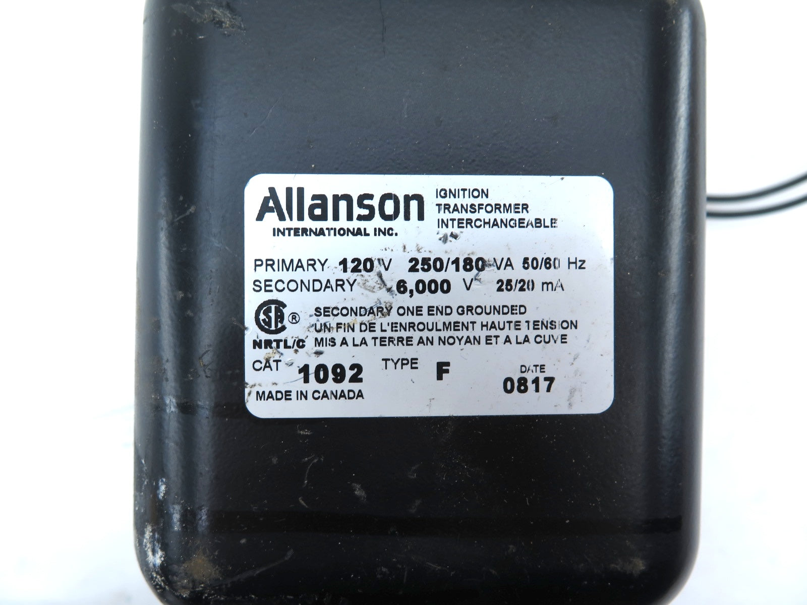 Allanson 1092 Interchangeable Ignition Transformer - Advance Operations