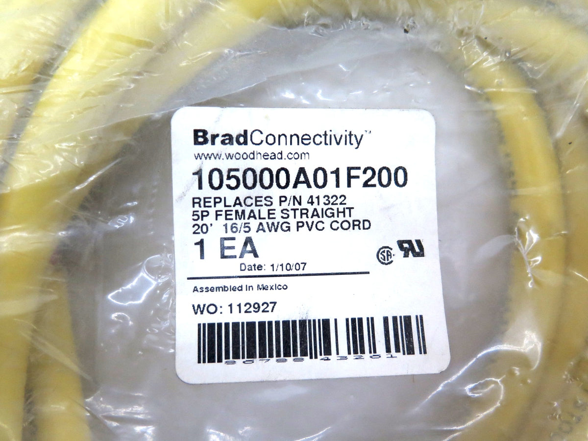 WoodHead / Brad Connectivity 105000A01F200 Cordset 20" 16/5 5P Female Straight - Advance Operations