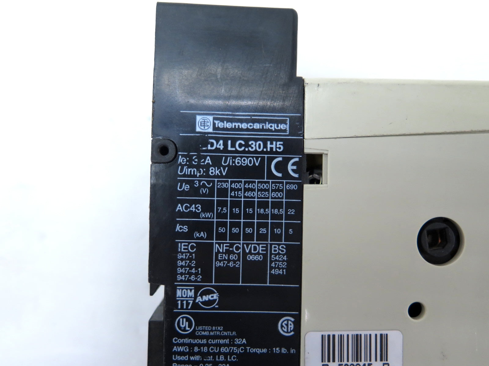 Telemecanique / Square D LD4LC.30.H5 Motor Starter & LB1LC03M17 Overload - Advance Operations