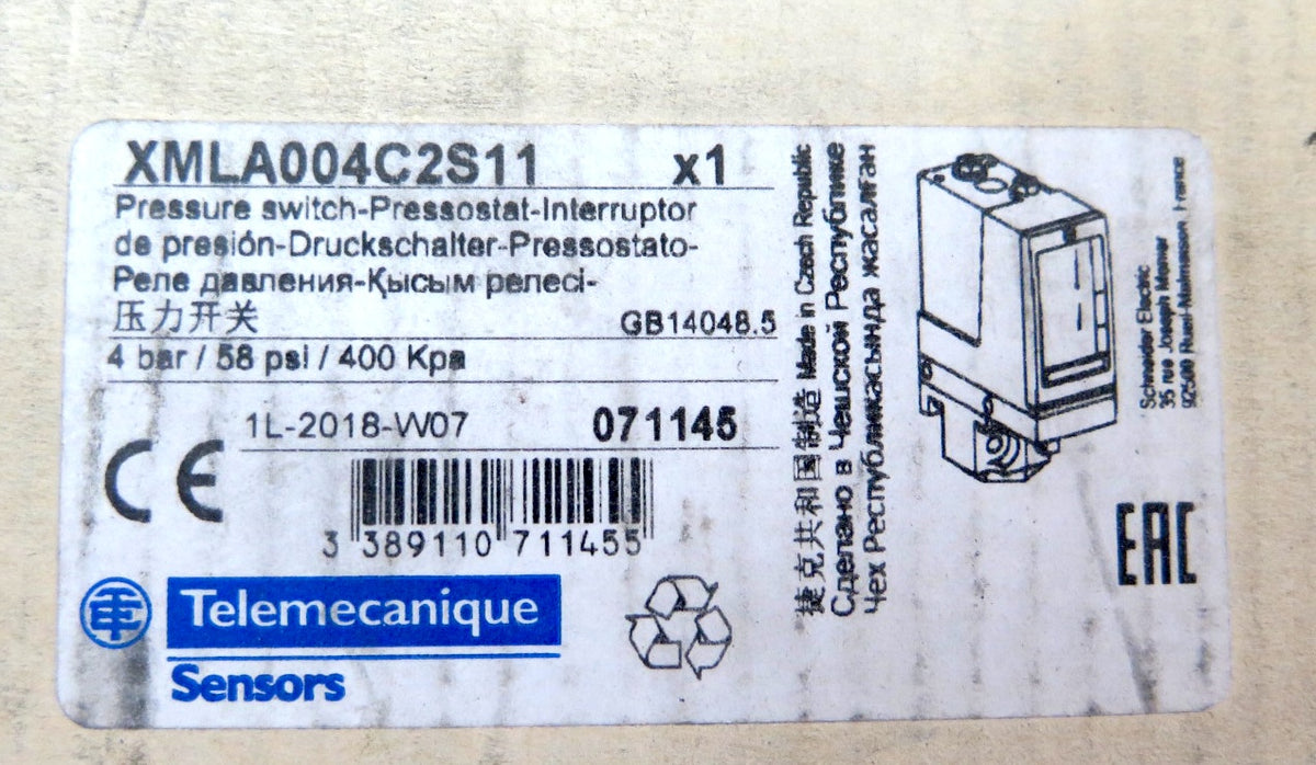 Telemecanique XMLA004C2S11 Pressure Switch / Sensor 4 Bar 58Psi - Advance Operations