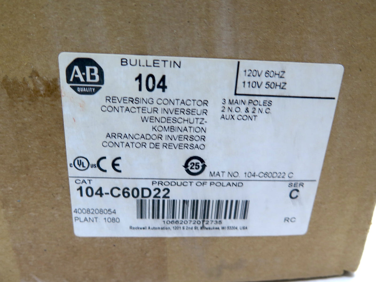 Allen-Bradley 104-C60D22 Reversing Contactor 32KW / 50 HP NEW IN BOX - Advance Operations