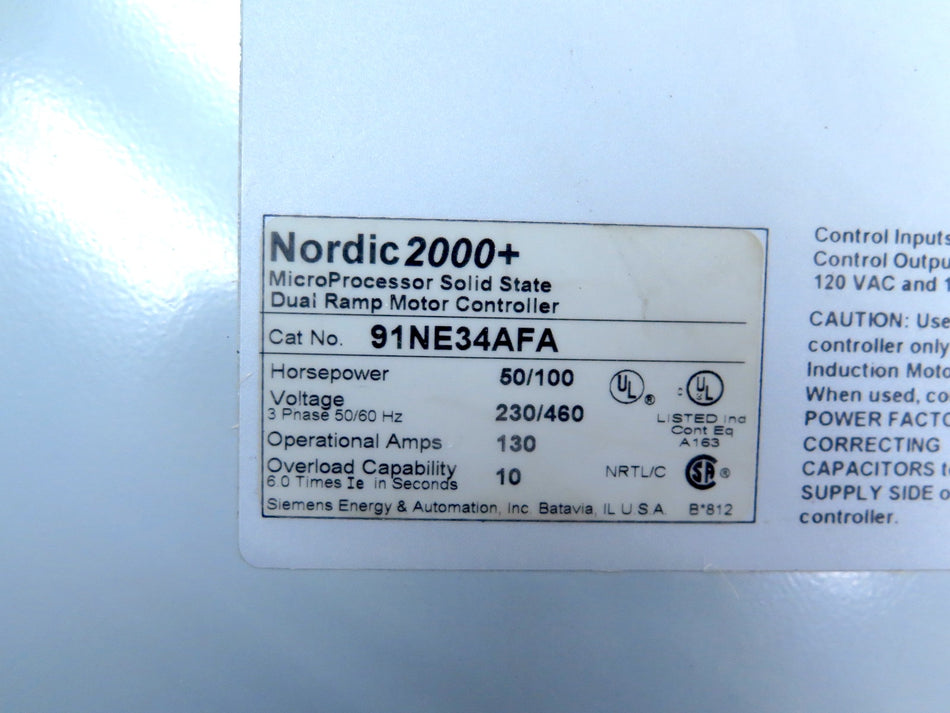 Furnas Nordic2000+ 91NE34AFA MicroProcessor Motor Controller 50/100HP - Advance Operations