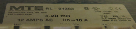 MTE RL-01203 Three Phase Reactor 4.20mH 12A 600V Max & Protection Box - Advance Operations