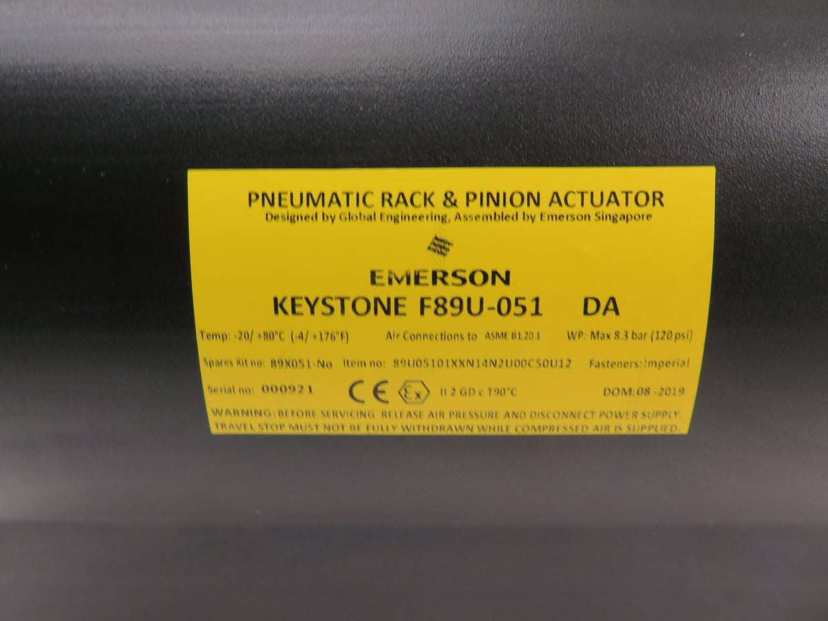 Keystone / Emerson F89U-051 Pneumatic Rack & Pinion Actuator - Advance Operations