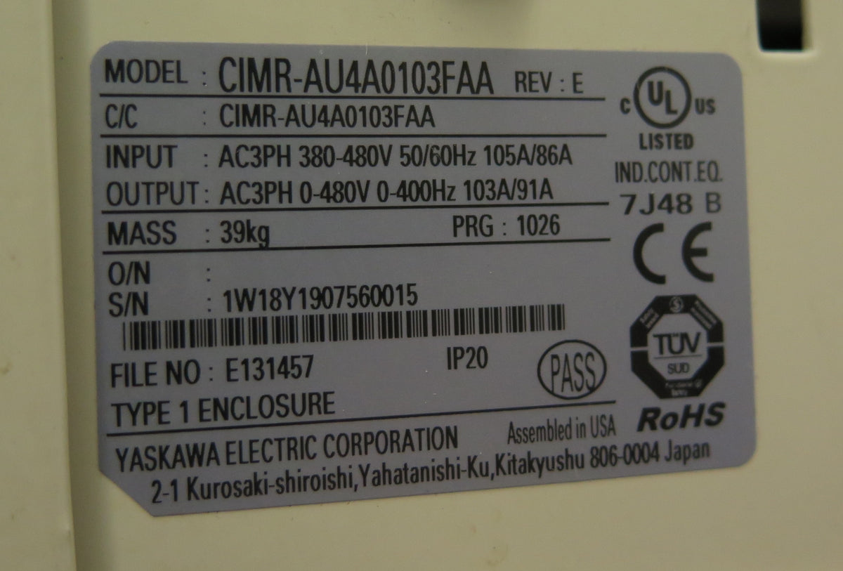Yaskawa CIMR-AU4A0103FAA AC Drive 75HP 380-480Vac - Advance Operations