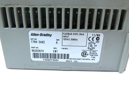 Allen-Bradley 1794-IA8I Flex I/O Isolated Input Module & 1794-TBN Base - Advance Operations