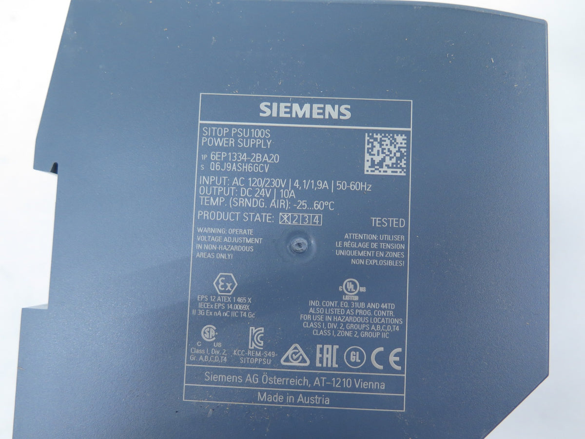 Siemens 6EP1334-2BA20 Power Supply Input 120V-230Vac Output 24Vdc - Advance Operations