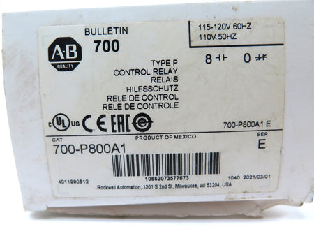 Allen-Bradley 700-P800A1 Control Relay - Advance Operations