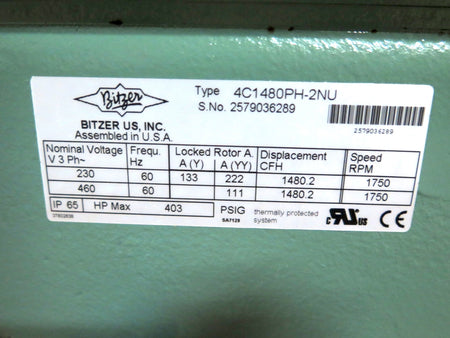 Bitzer 4C1480PH-2NU Semi-Hermetic Compressor NEW 230-460Vac - Advance Operations