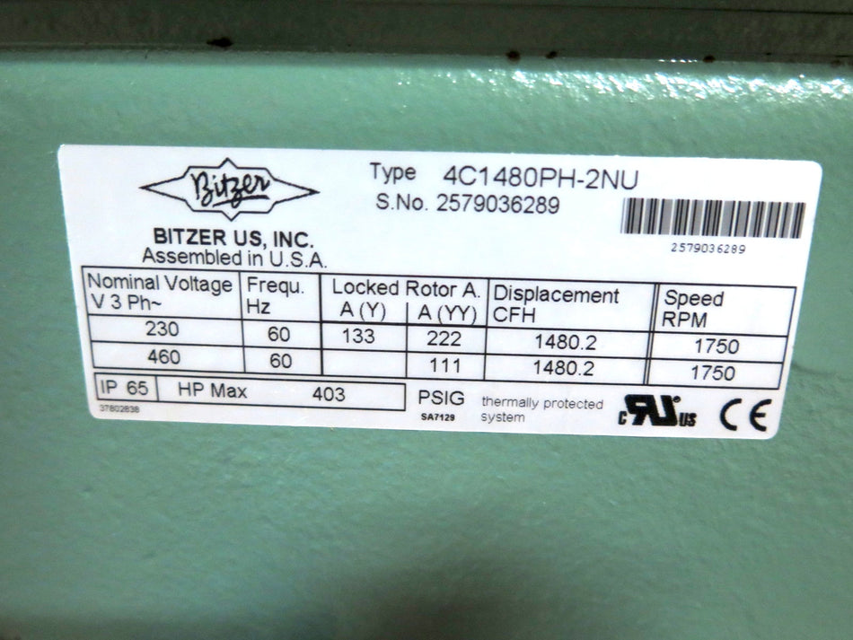 Bitzer 4C1480PH-2NU Semi-Hermetic Compressor NEW 230-460Vac - Advance Operations