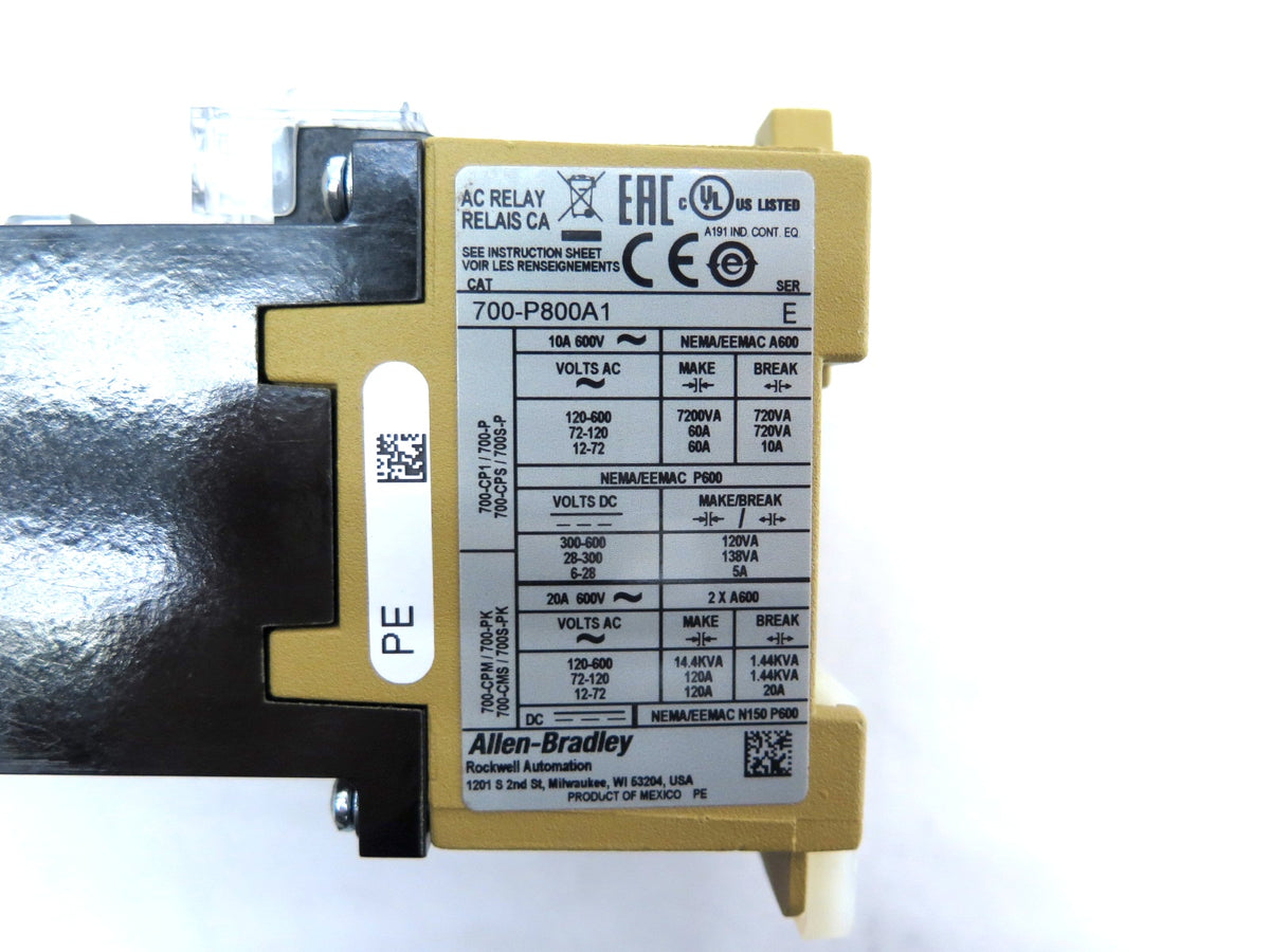 Allen-Bradley 700-P800A1 Control Relay 10A 600V Max. 120Vac Coil - Advance Operations