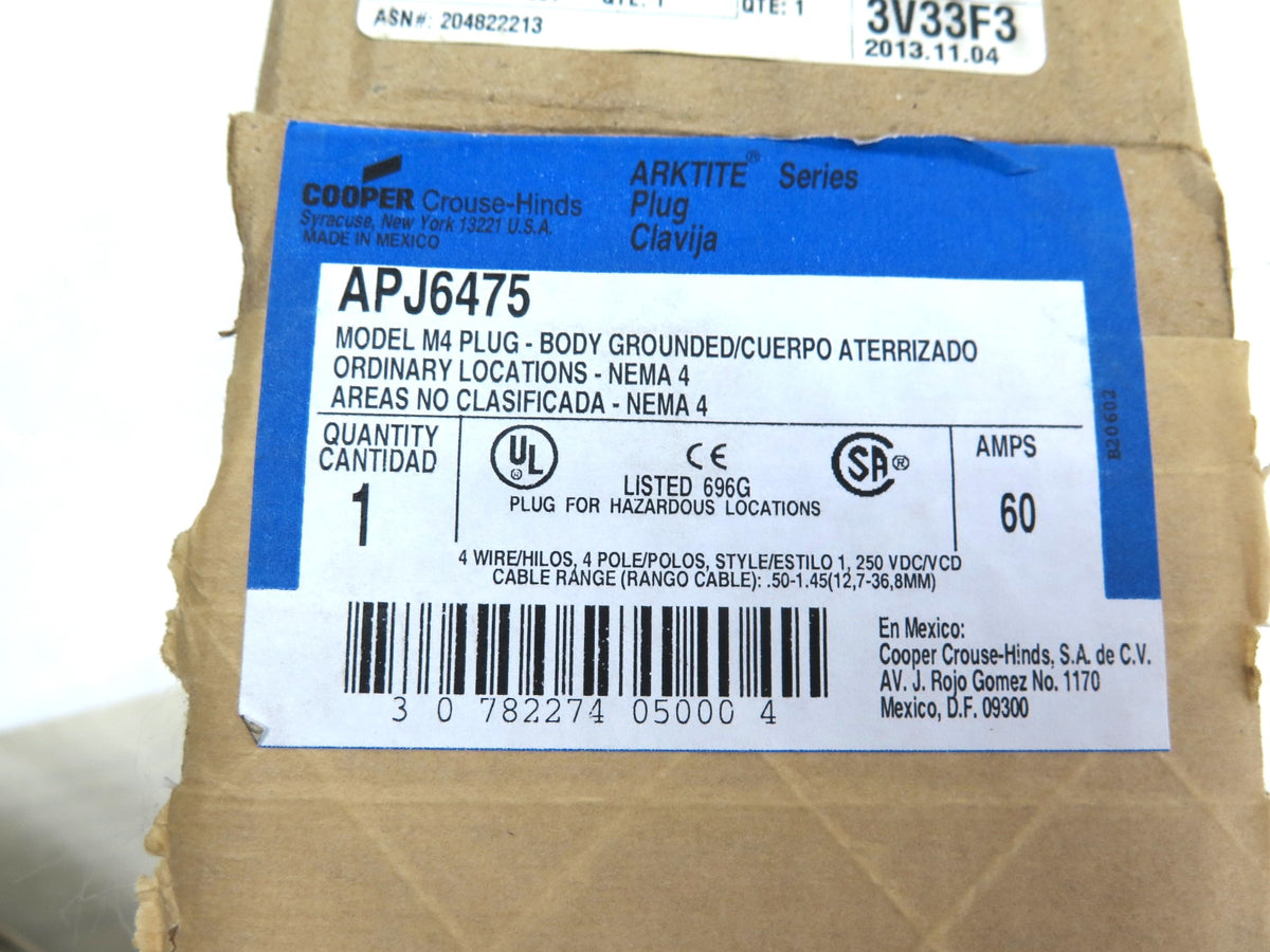 Crouse-Hinds APJ6475 Arktite 60A M4 Plug Connector Grounded Body - Advance Operations