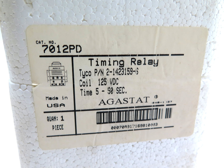 Agastat 7012PD Timing Relay Coil 125Vdc Time 5-50 Seconds FACTORY SEAL - Advance Operations
