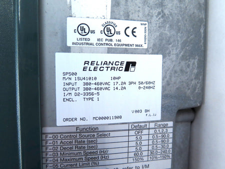 Reliance 1SU41010 AC Drive SP500 10HP 380-460Vac - Advance Operations