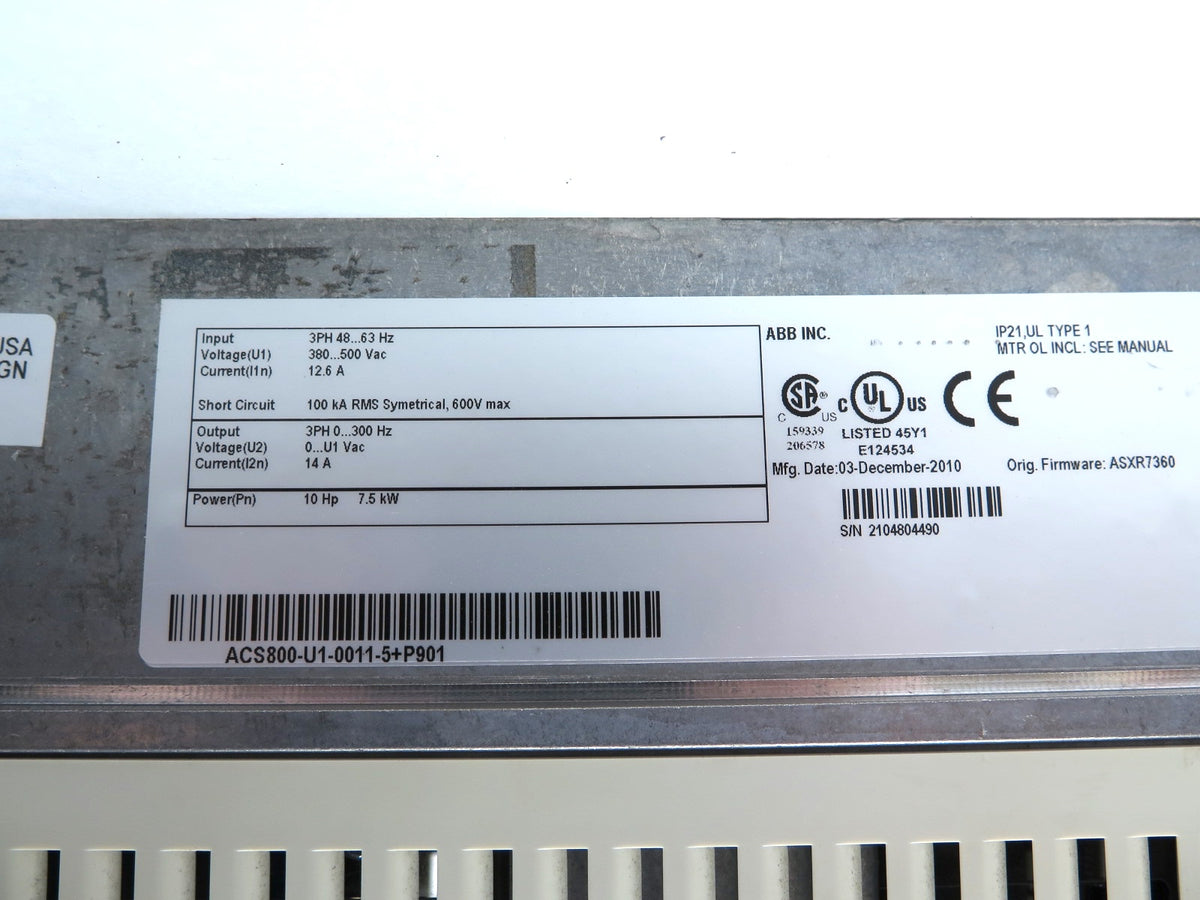 ABB ACS800-U1-0011-5+P901 AC Drive 10HP 380-500Vac 7.5kW - Advance Operations